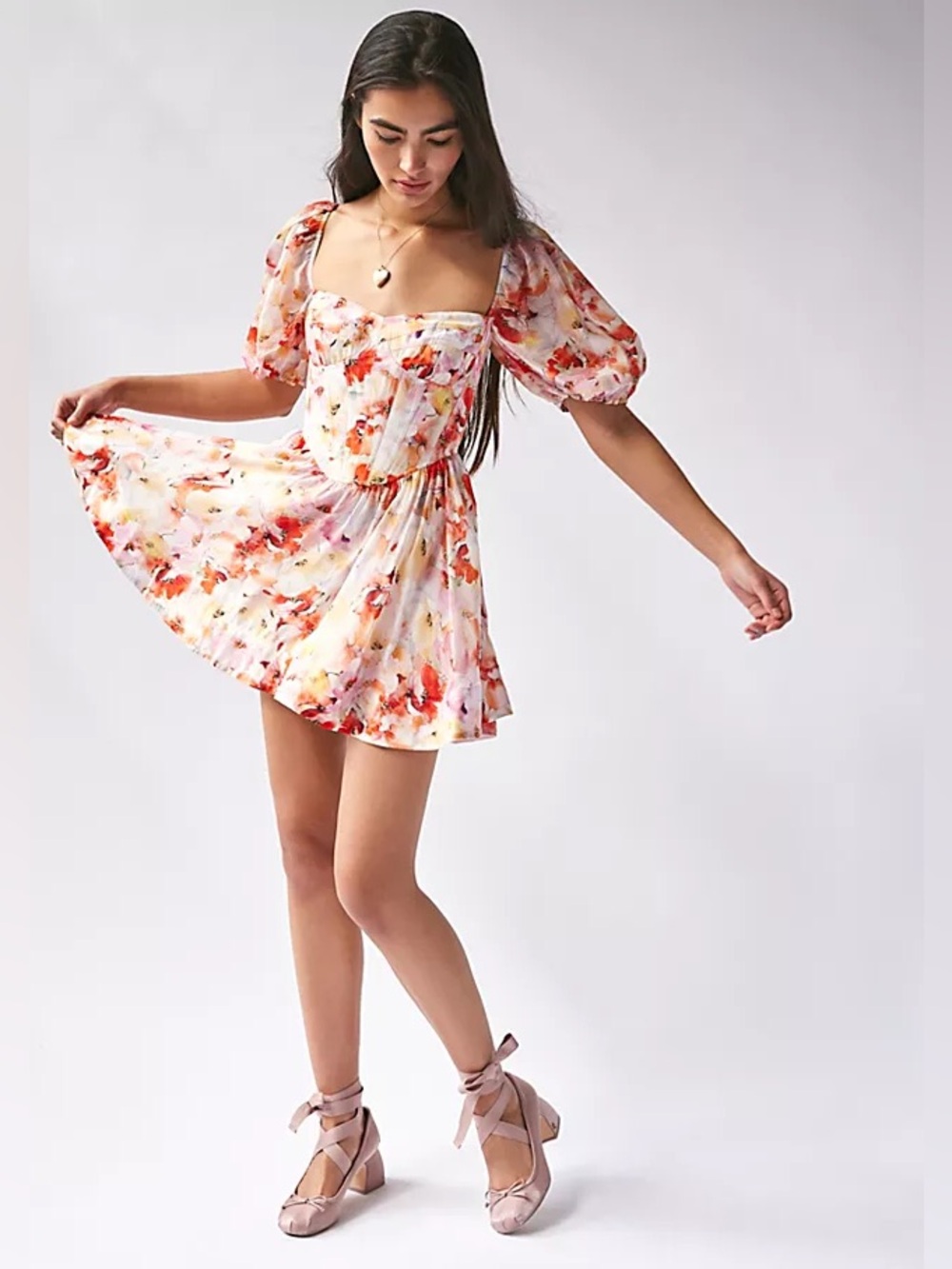 NWT Bardot Free People Kiah Mini Floral Puff Sleeve Corset Dress XS